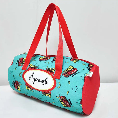 Personalized Car Printed Kids Duffle Bag with Wet Pouch Gift Combo
